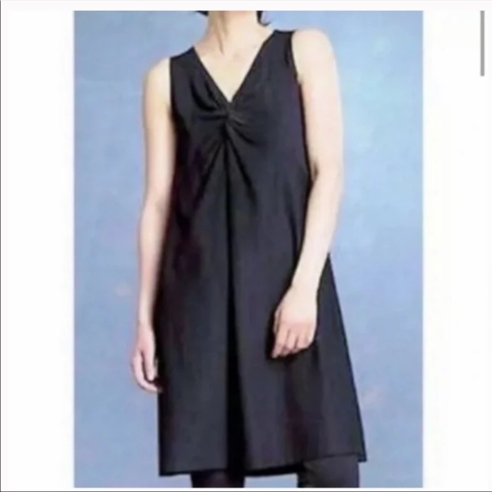 Eileen Fisher Black V Neck Twist Shift Dress